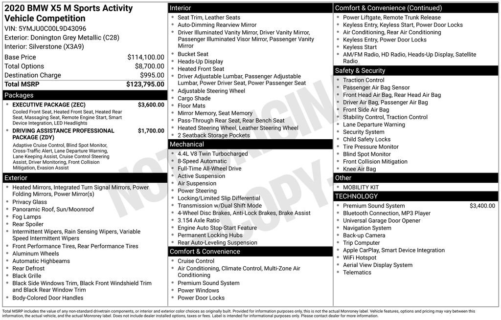 Used 2020 BMW X5 M Competition w/ Executive Package image 3