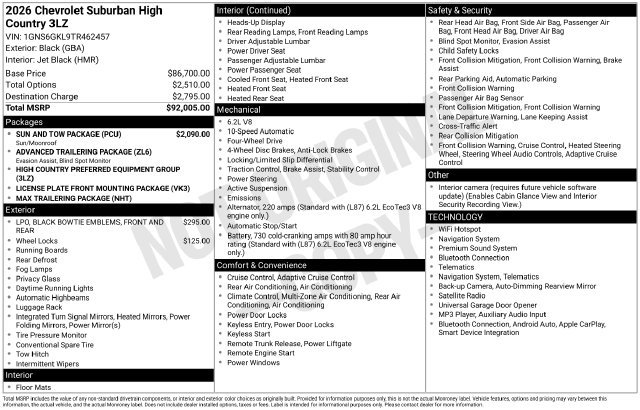 New 2026 Chevrolet Suburban High Country w/ Sun And Tow Package AWD/4WD image 53