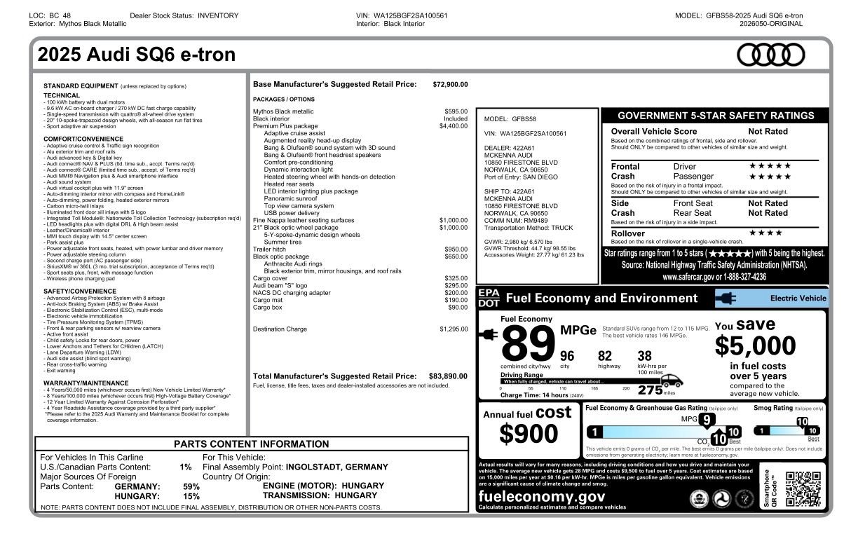 New 2025 Audi SQ6 e-tron Premium Plus image 5