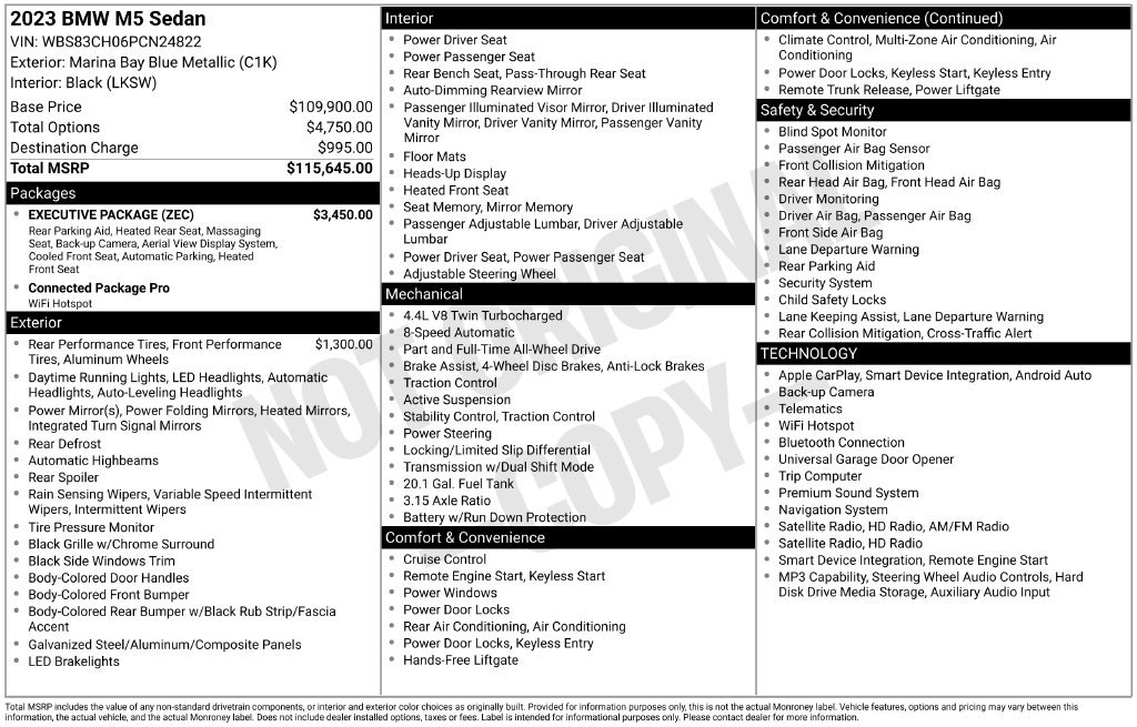 Certified 2023 BMW M5 w/ Executive Package AWD/4WD image 7