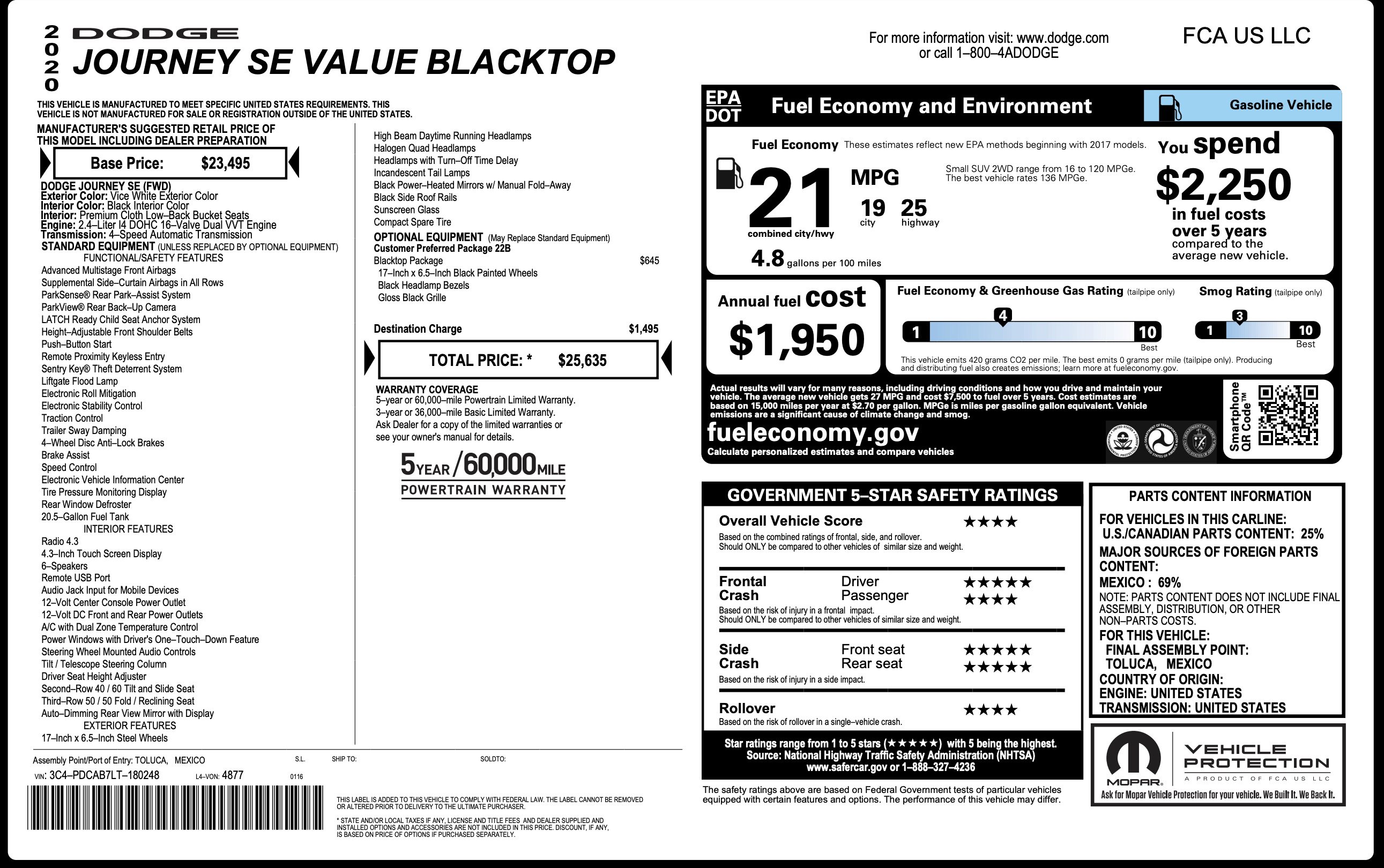 Used 2020 Dodge Journey SE w/ Blacktop Package FWD image 2