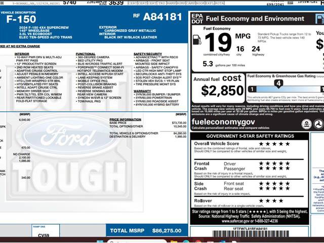 Certified 2024 Ford F150 Platinum w/ Equipment Group 702A High