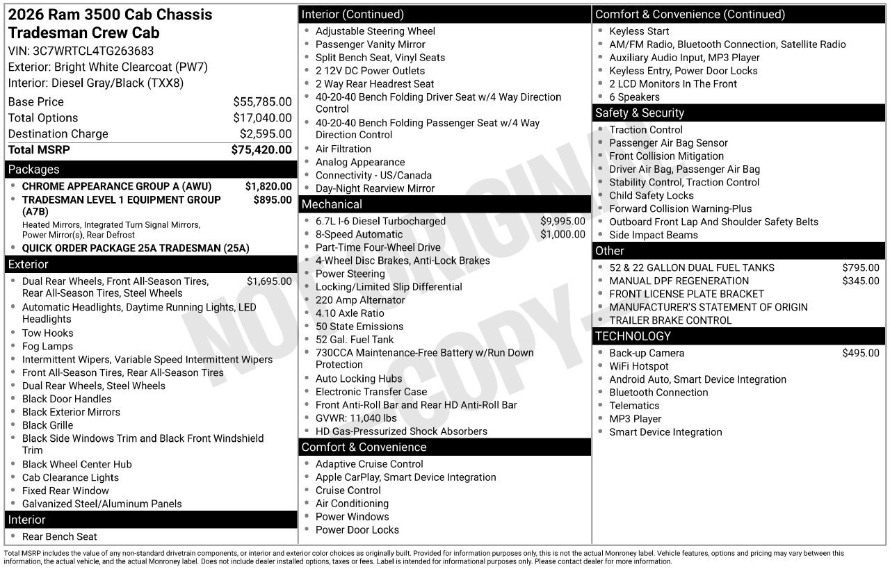 New 2026 RAM 3500 Tradesman w/ Chrome Appearance Group A AWD/4WD image 28
