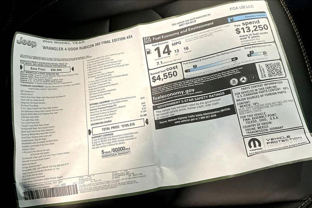 New 2025 Jeep Wrangler Unlimited Rubicon 392 image 16