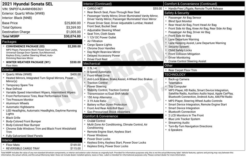 Used 2021 Hyundai Sonata SEL w/ Convenience Package FWD image 5