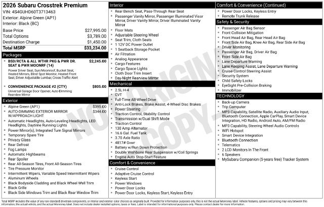 Certified 2026 Subaru Crosstrek 2.5i Premium AWD/4WD image 2