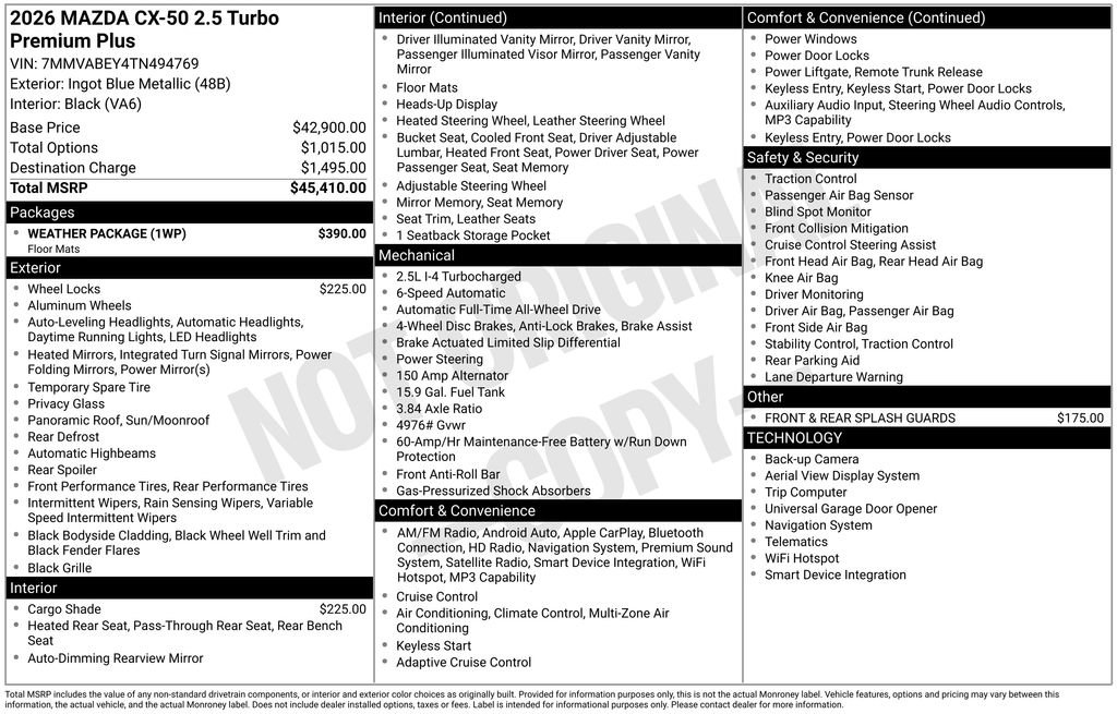 New 2026 MAZDA CX-50 2.5 Turbo w/ Weather Package AWD/4WD image 6