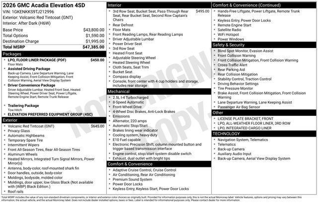 New 2026 GMC Acadia Elevation w/ LPO, Floor Liner Package FWD image 32