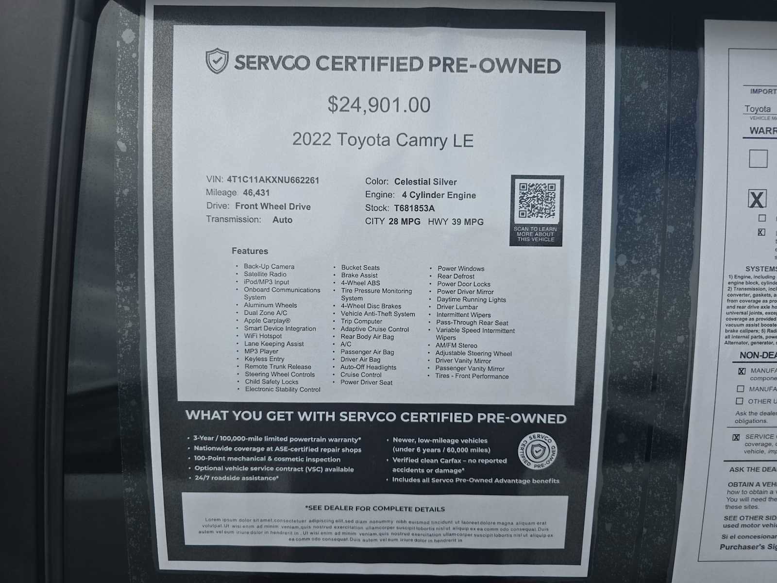Used 2022 Toyota Camry LE FWD image 27