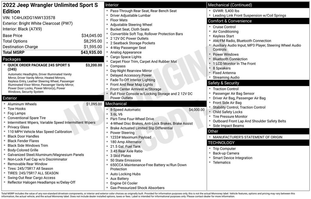Used 2022 Jeep Wrangler Unlimited Sport AWD/4WD image 32