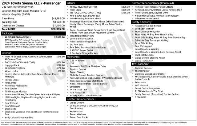 Used 2024 Toyota Sienna XLE w/ XLE Plus Package AWD/4WD image 10