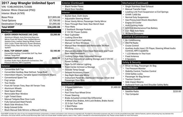 Used 2017 Jeep Wrangler Unlimited Sport w/ Quick Order Package 24S AWD/4WD image 31