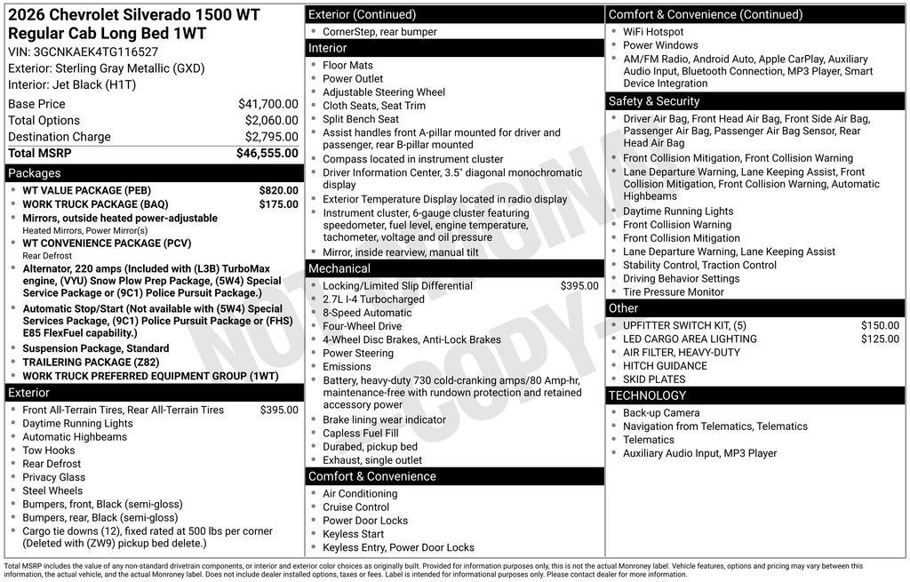 New 2026 Chevrolet Silverado 1500 W/T w/ WT Value Package AWD/4WD image 4