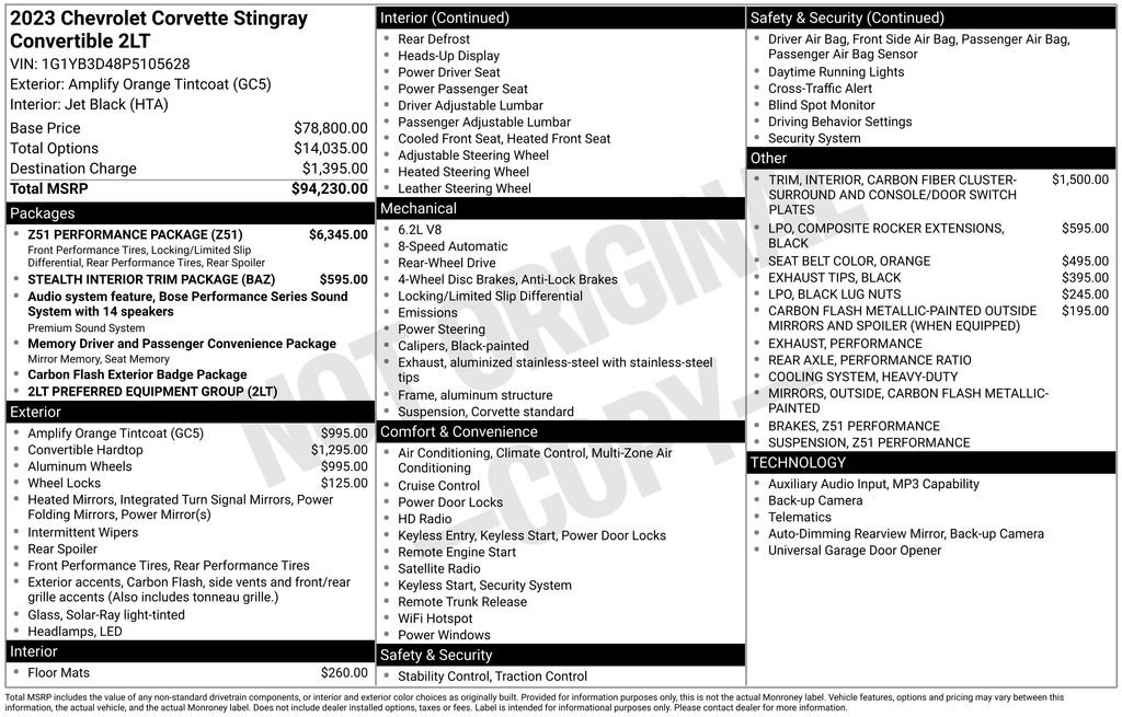 Used 2023 Chevrolet Corvette Stingray Preferred Conv w/ Z51 Performance Package RWD image 29