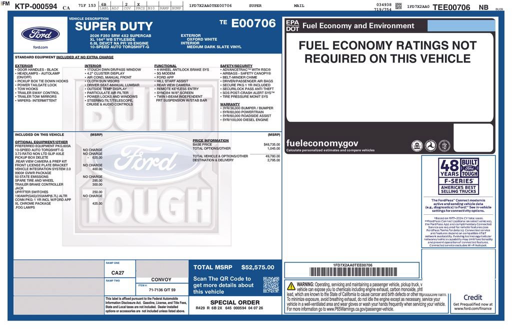 New 2026 Ford F250 XL w/ XL Chrome Package RWD image 2