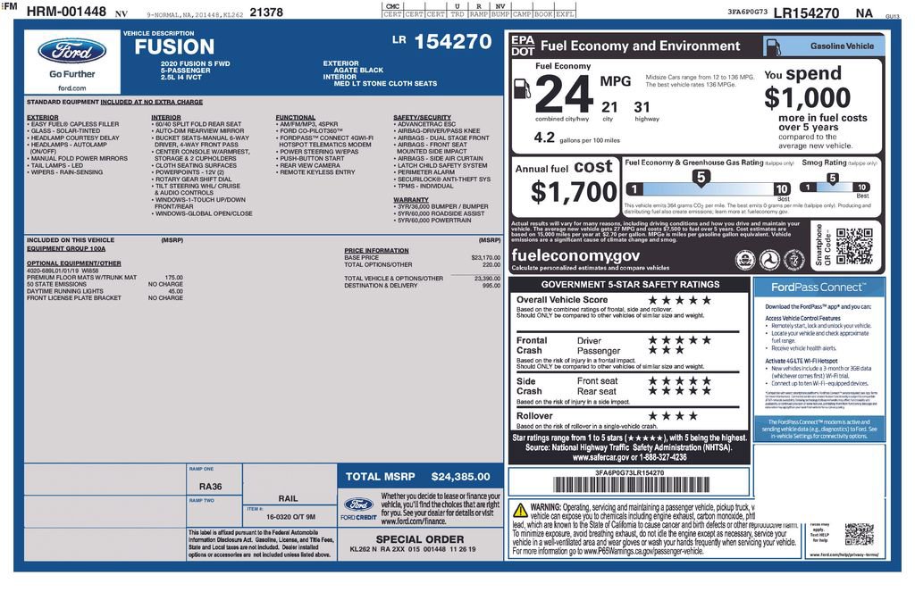 Used 2020 Ford Fusion S FWD image 15