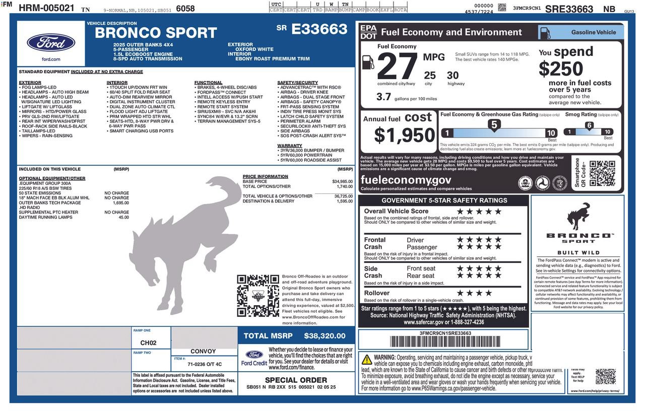 Used 2025 Ford Bronco Sport Outer Banks w/ Outer Banks Tech Package+ AWD/4WD image 5