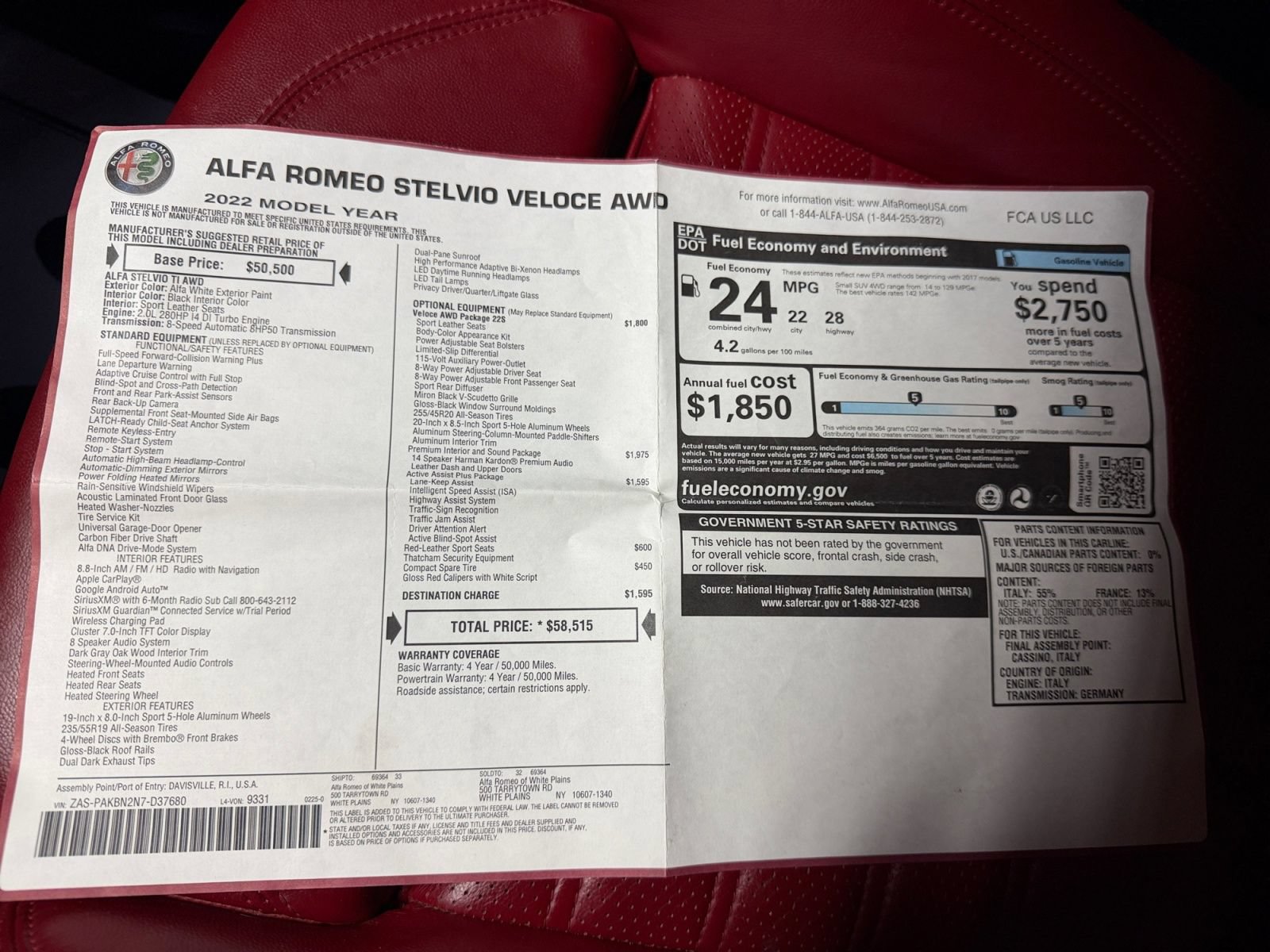 Used 2022 Alfa Romeo Stelvio Veloce AWD/4WD image 36