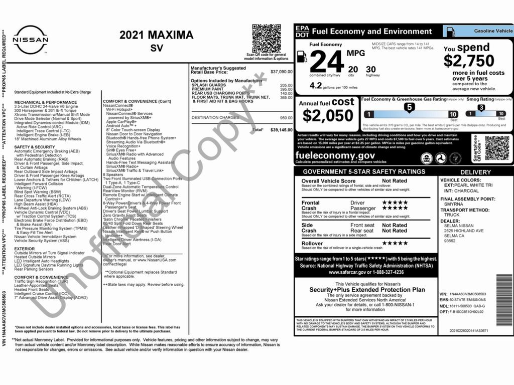 Used 2021 Nissan Maxima 3.5 SV w/ Floor Mat Group image 2