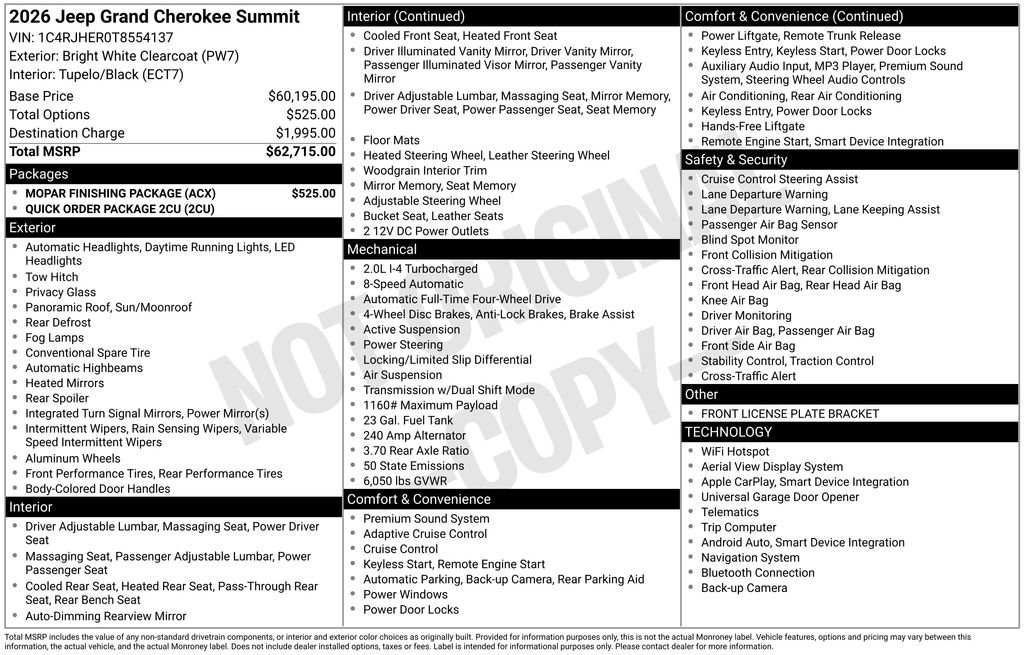 New 2026 Jeep Grand Cherokee Summit w/ MOPAR Finishing Package AWD/4WD image 4