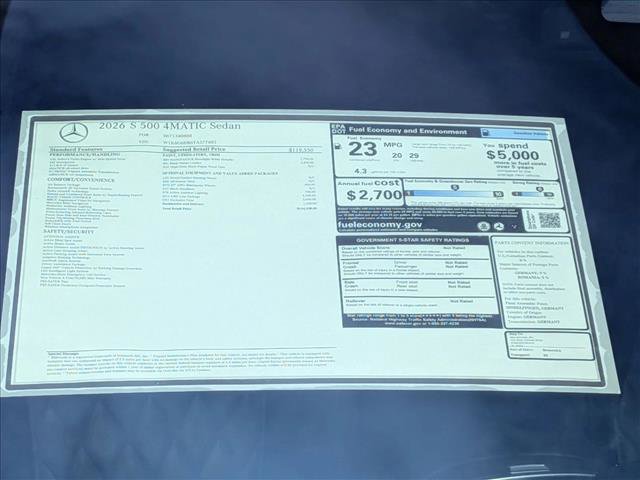 New 2026 Mercedes-Benz S 500 4MATIC image 17