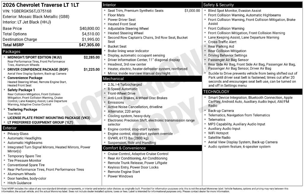 Used 2026 Chevrolet Traverse LT w/ Midnight/Sport Edition