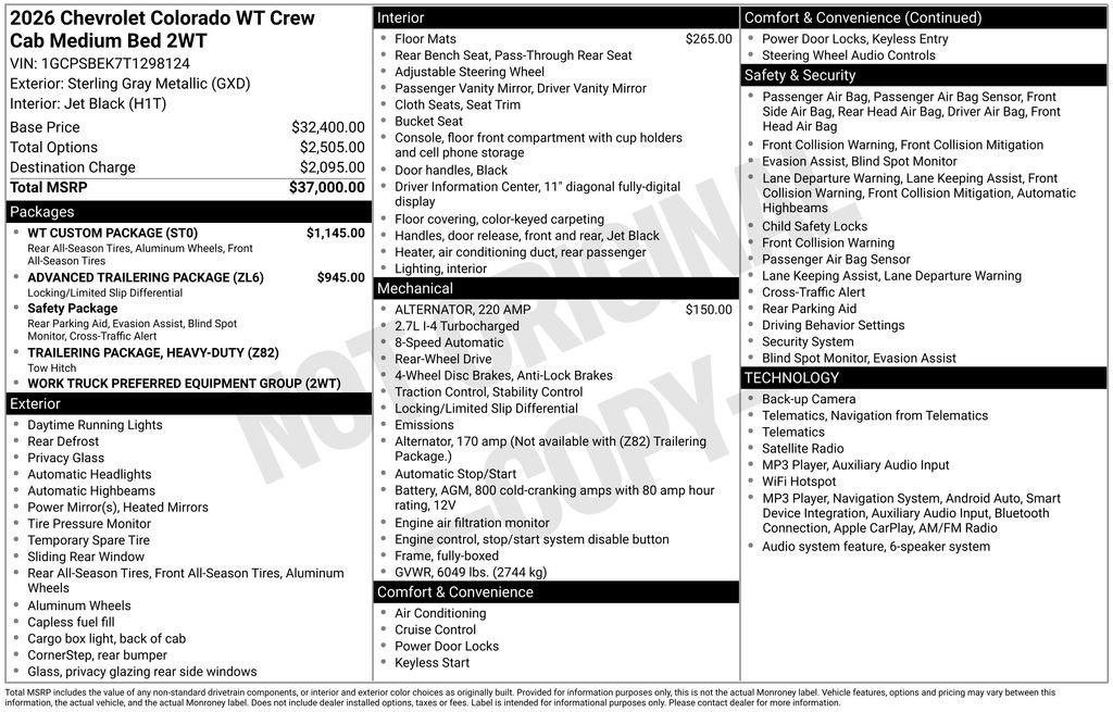 New 2026 Chevrolet Colorado W/T w/ WT Custom Package RWD image 33