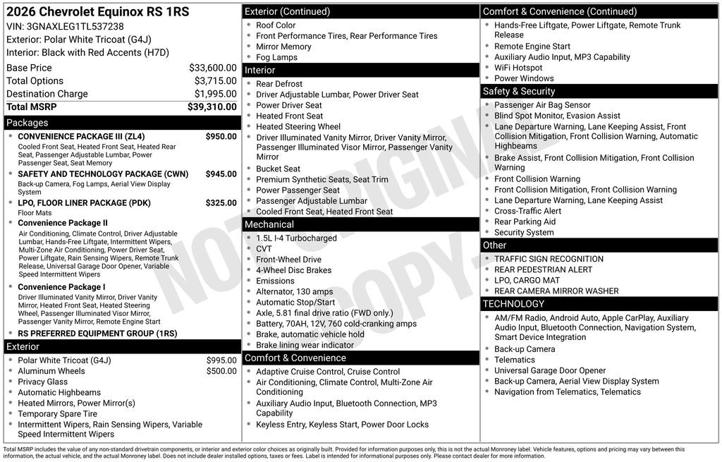 New 2026 Chevrolet Equinox RS w/ Convenience Package III FWD image 5