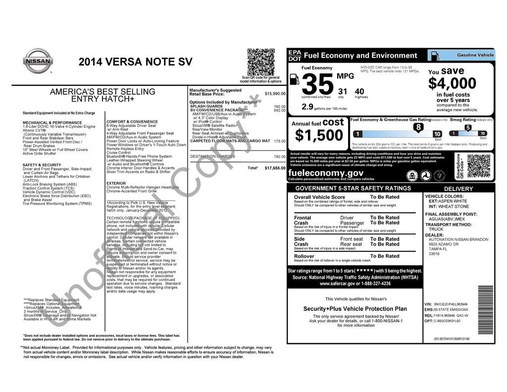 Used 2014 Nissan Versa Note SV w/ Convenience Package FWD image 1