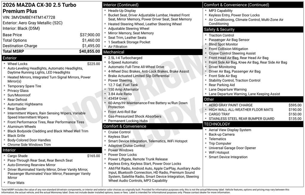 New 2026 MAZDA CX-30 2.5 Turbo w/ Premium Plus Pkg AWD/4WD image 37