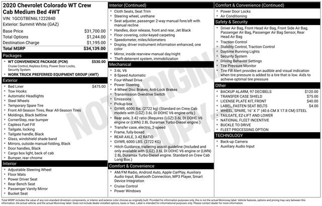 Used 2020 Chevrolet Colorado W/T w/ WT Convenience Package AWD/4WD image 37