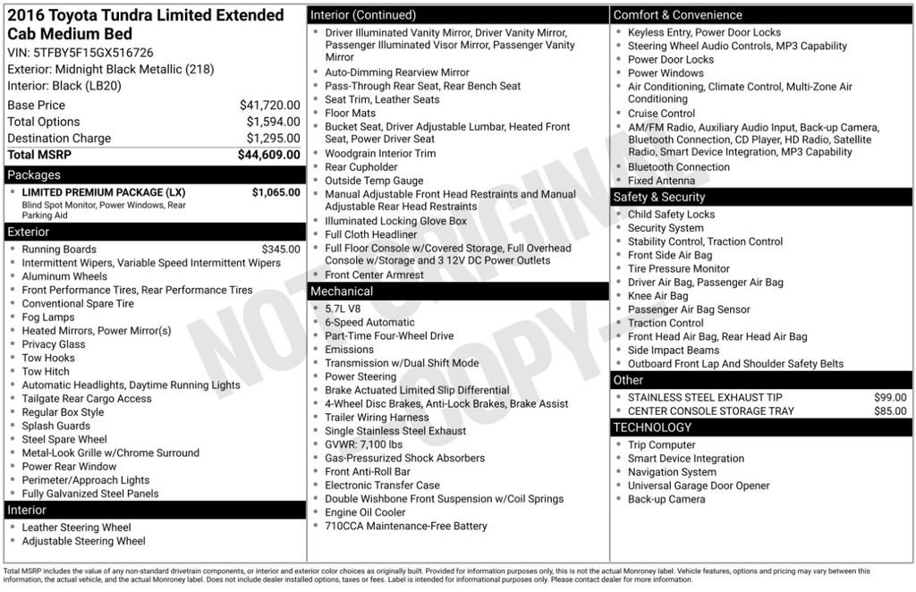 Used 2016 Toyota Tundra Limited w/ Limited Premium Package AWD/4WD image 6