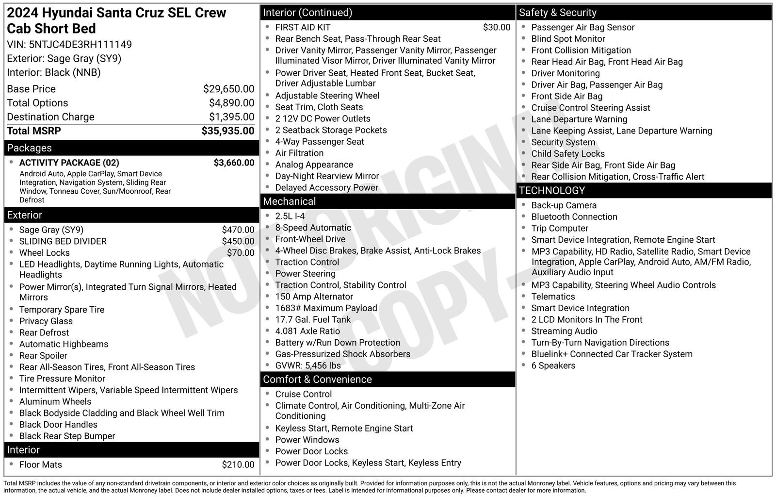 Certified 2024 Hyundai Santa Cruz SEL w/ Activity Package FWD image 33