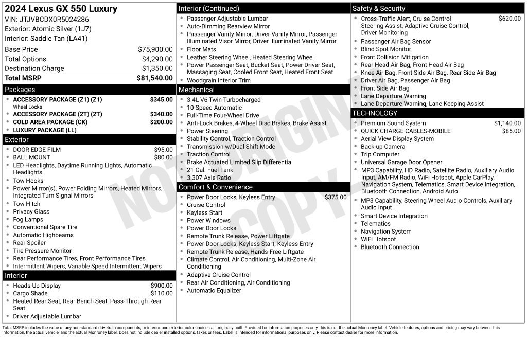 Used 2024 Lexus GX 550 w/ Accessory Package (Z1) AWD/4WD image 22