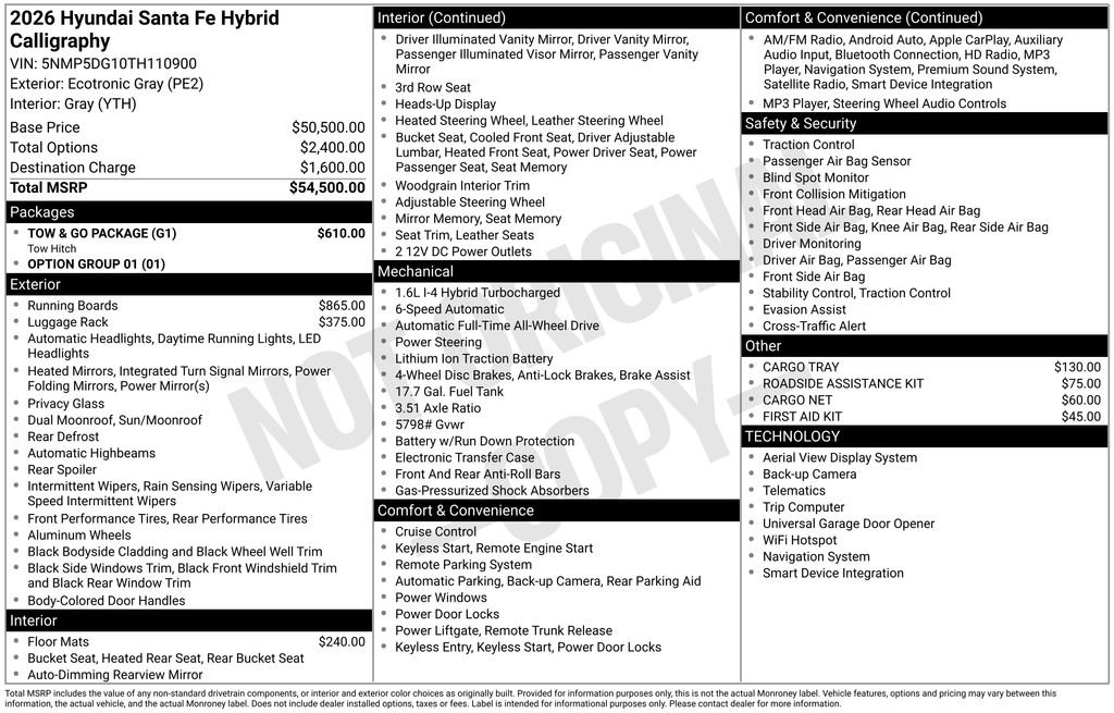 New 2026 Hyundai Santa Fe Calligraphy w/ Tow & Go Package AWD/4WD image 2