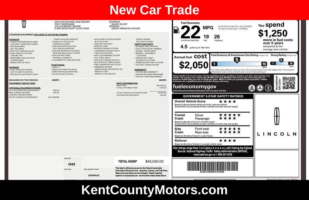 Used 2016 Lincoln MKC Reserve w/ Lincoln MKC Climate Package