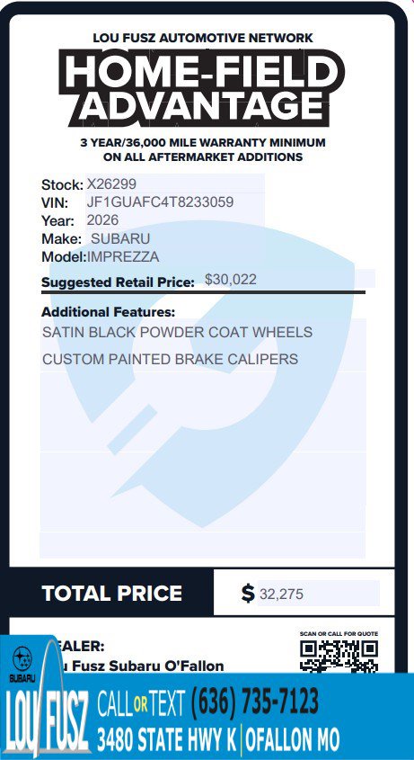 New 2026 Subaru Impreza 2.0i Sport AWD/4WD image 2