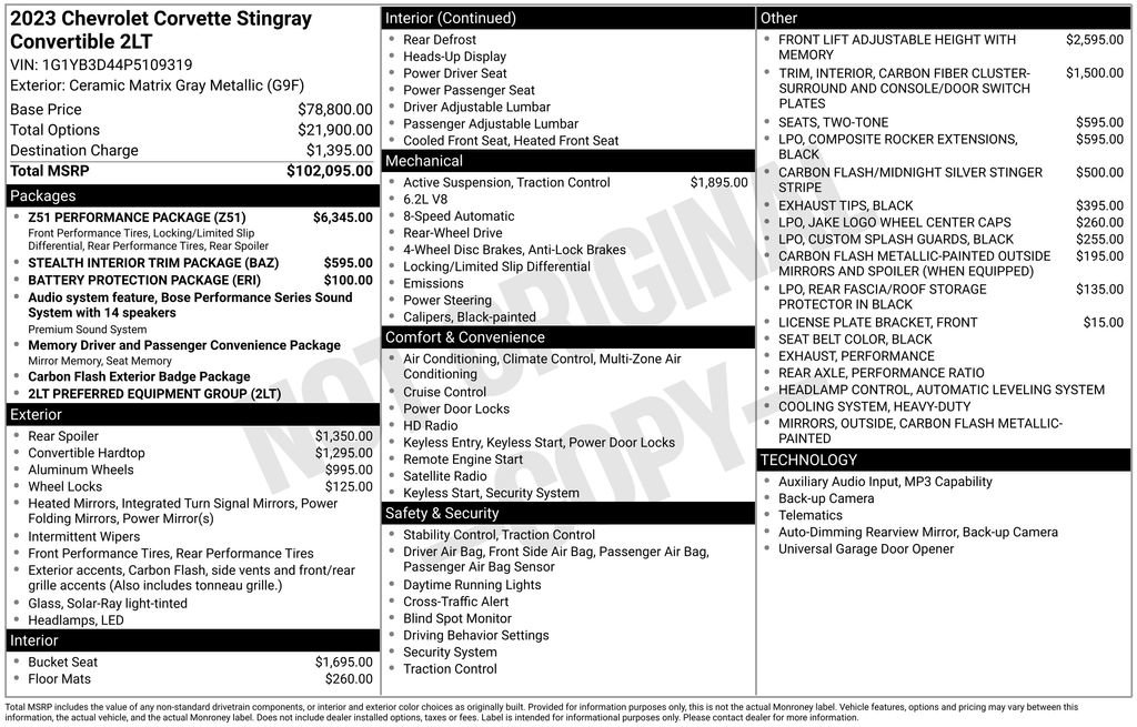 Used 2023 Chevrolet Corvette Stingray Preferred Conv w/ Z51 Performance Package RWD image 35