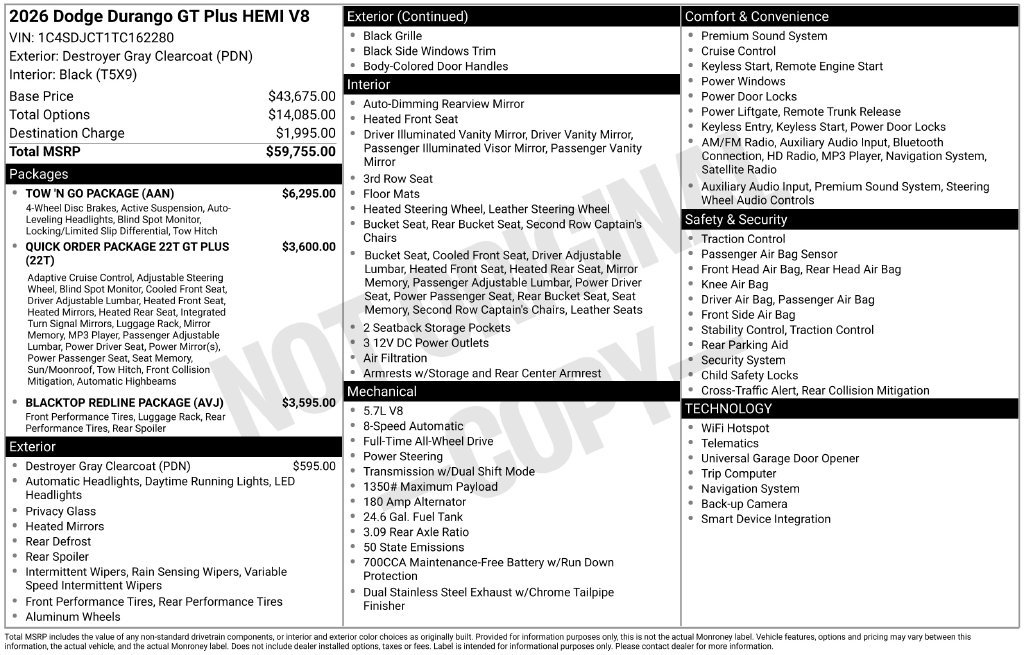 New 2026 Dodge Durango GT w/ Tow 'N Go Package AWD/4WD image 15