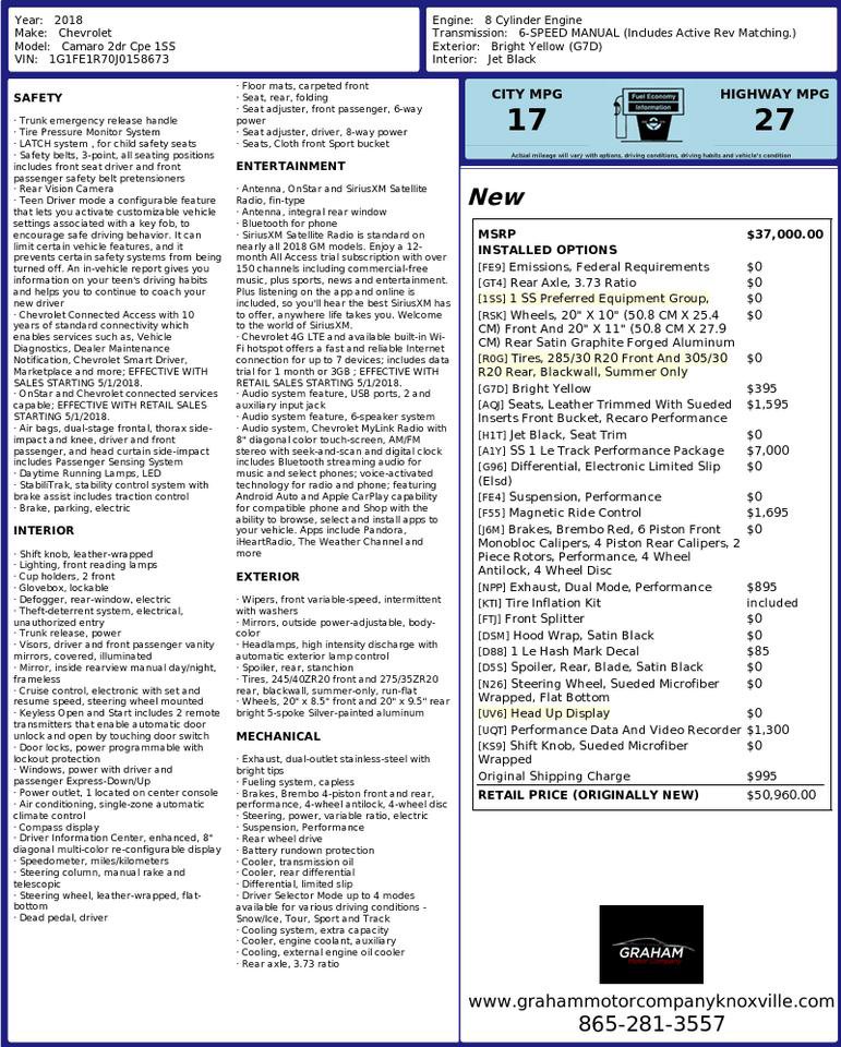 Used 2018 Chevrolet Camaro SS RWD image 48