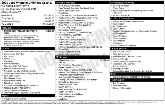 Used 2020 Jeep Wrangler Unlimited Sport S AWD/4WD image 2