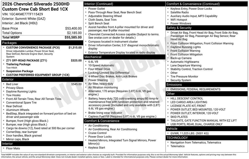 New 2026 Chevrolet Silverado 2500 Custom w/ Custom Convenience Package image 1