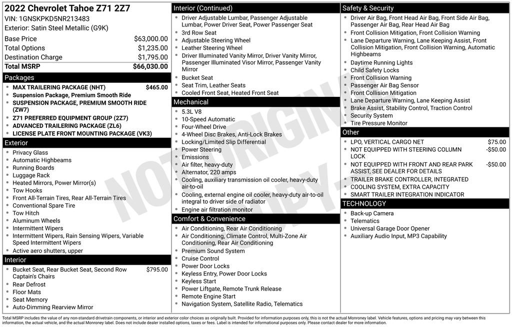Certified 2022 Chevrolet Tahoe Z71 w/ Max Trailering Package AWD/4WD image 11