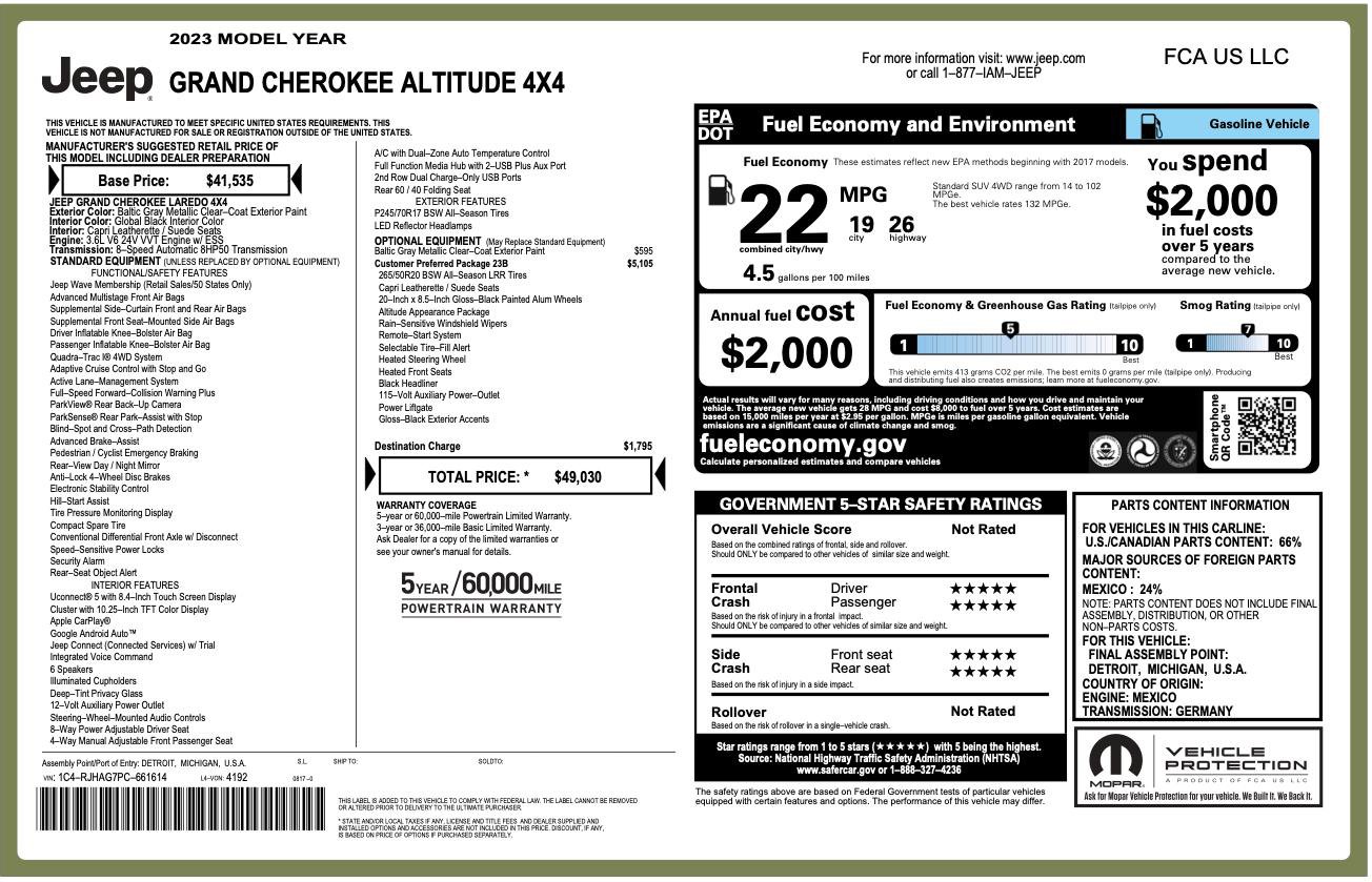 Used 2023 Jeep Grand Cherokee Altitude AWD/4WD image 2
