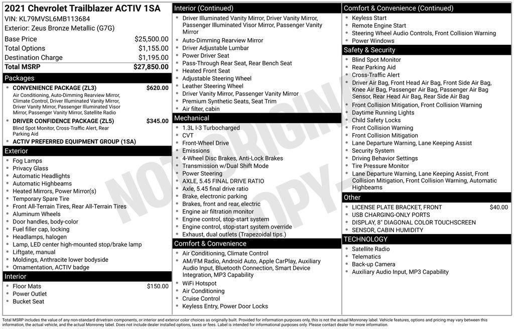 Used 2021 Chevrolet TrailBlazer ACTIV w/ Convenience Package FWD image 5