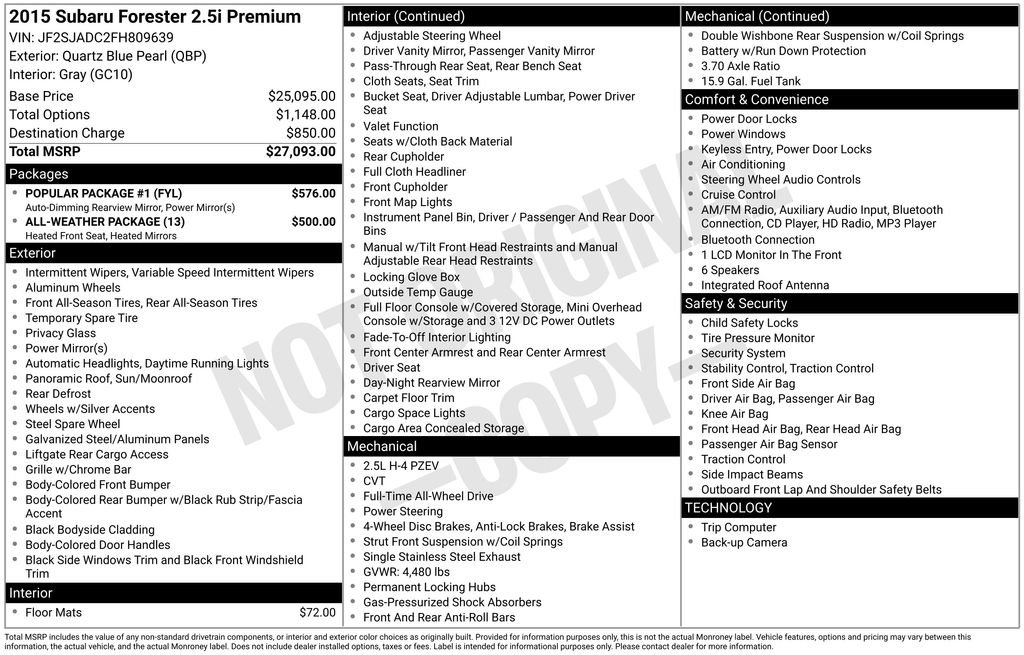 Used 2015 Subaru Forester 2.5i Premium w/ Popular Package #1 image 5