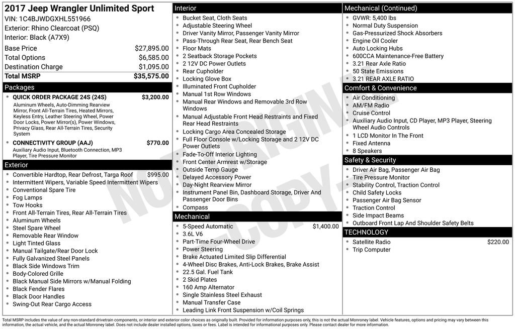 Used 2017 Jeep Wrangler Unlimited Sport w/ Quick Order Package 24S image 6