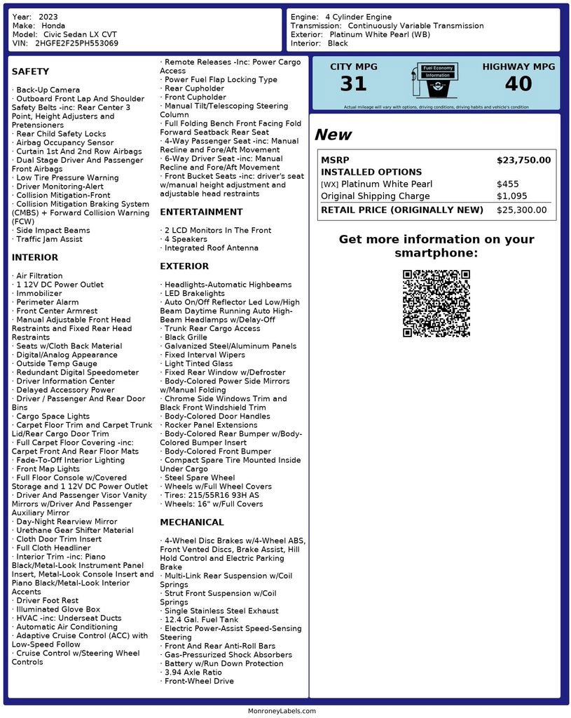 Certified 2023 Honda Civic LX image 19