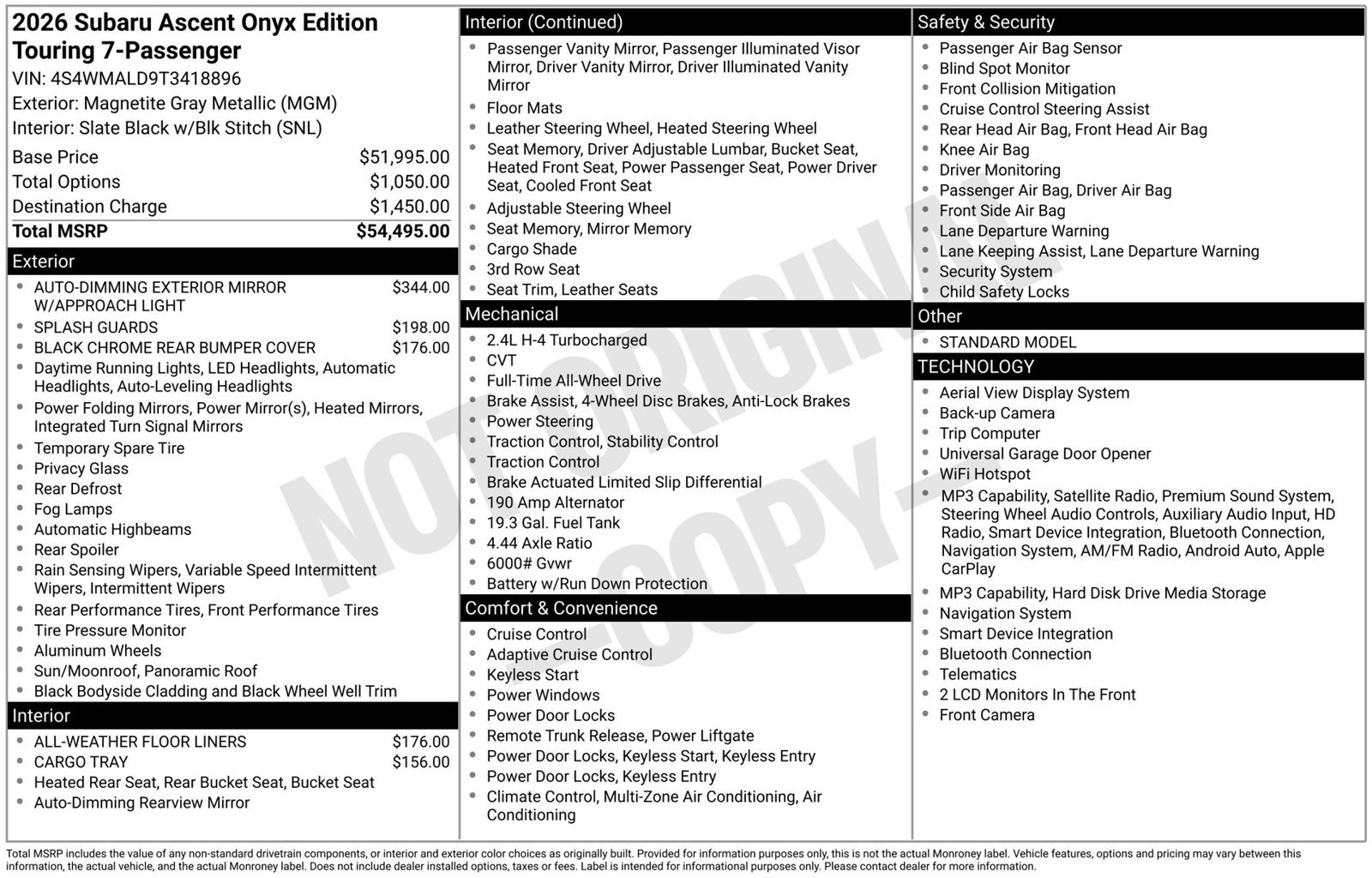 New 2026 Subaru Ascent Bronze Edition AWD/4WD image 3