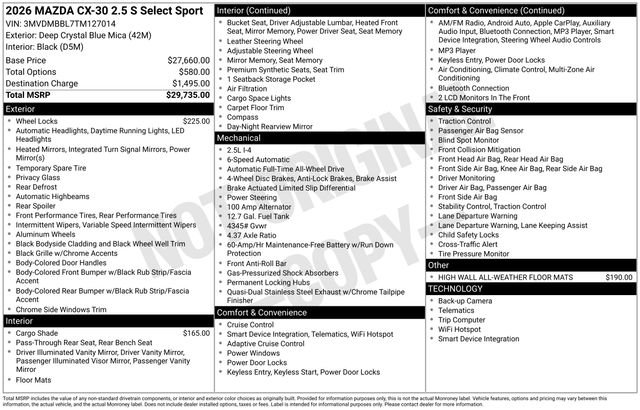 Used 2026 MAZDA CX-30 AWD 2.5 S w/ Select Sport Pkg image 6